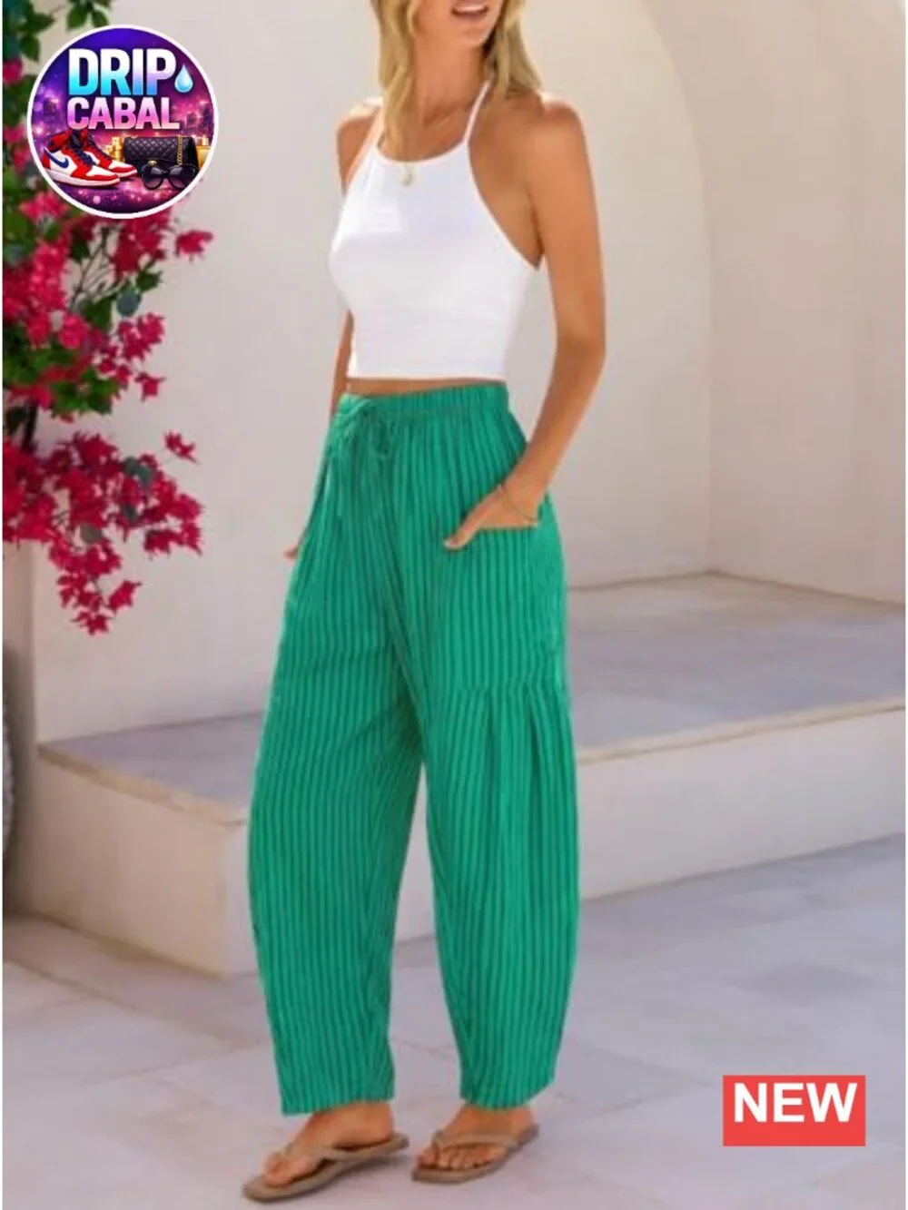 Womens Cotton Linen Wide Leg Palazzo Pants Drawstring Elastic Waist Boho